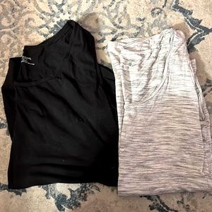 2  2x Women’s Plus size motherhood maternity tank tops. Black and gray/white.